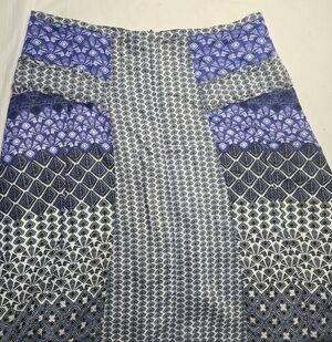 Prana Isadora Skirt Blue Boho Patchwork Print Lenzing Modal Lined Back Zip 10